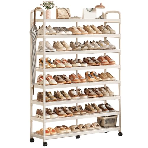 Rollwagen mit 8 Etagen und Griff vielseitiges Badezimmer Eingangsbereich Schuhregal für 24 32 Paar Aufbewahrungswagen mit großer Kapazität stilvolles weißes Design