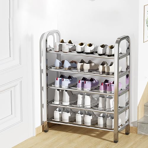 HJHUUA 5-6-stufiges Schuhregal aus Edelstahl einfache Schuhregale Aufbewahrungsorganisator Schuhregal Organizer mit hoher Kapazität mehrschichtiges Schuhregal für die Tür