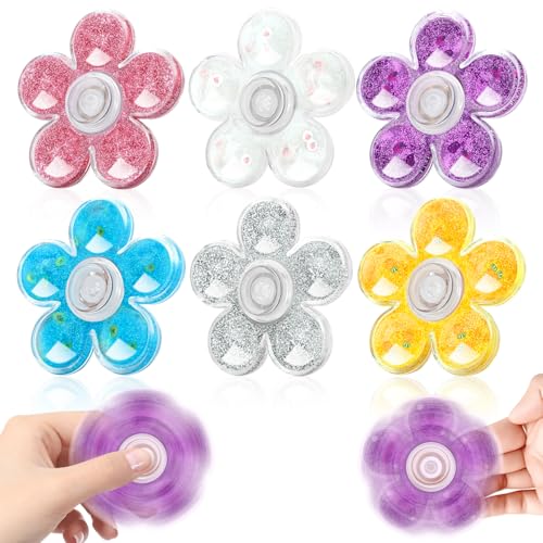 Coolden Fidget Spinner 6 Stück Blume Glitter Flüssigkeit Fidget Toys für Kinder Erwachsene Sensorisches Stressabbau Hand Spinner Anti Stress Autismus Spielzeug Geschenke für Junge Mädchen 11 12 13