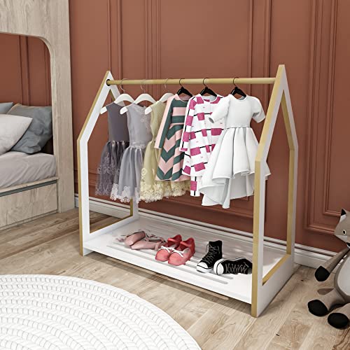en.casa Garderobenständer Langeskov Kleiderstange und Schuhablage freistehend 78x 75x 35 cm Kleiderständer für Kinderzimmer Schlafzimmer Weiß