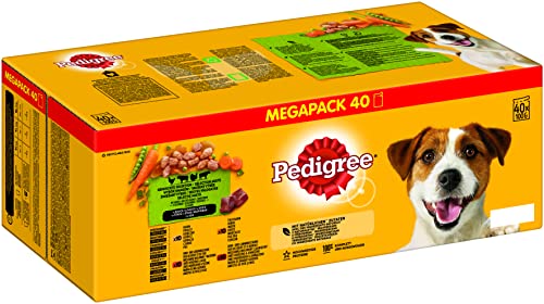 Pedigree Gemischte Selektion in Sauce Hundenassfutter im Portionsbeutel in Sauce Huhn Rind Truthahn Lamm GroÃŸpackung 40x 100g