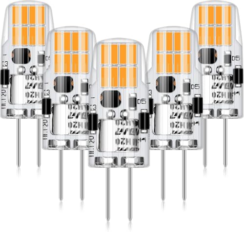 AGOTD G4 LED 12V 2W G4 LED 2700K warmweiss Leuchtmittel Ersetzt für 20W Halogenlampen 200LM 12V AC DC LED Birnen Nicht Dimmbar Stiftsockellampe Glühbirnen 5er Pack