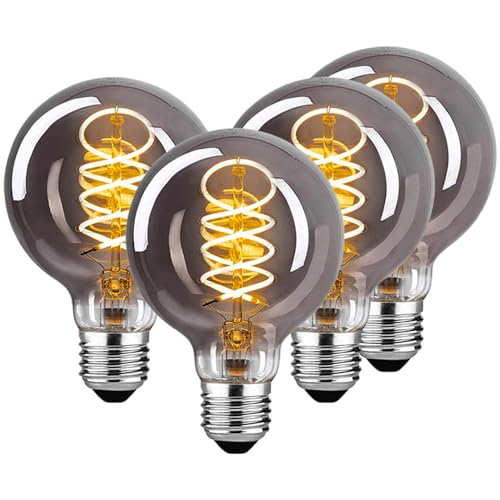 Edison Vintage Glühbirne E27 E27 LED Vintage Dimmbar 4W Warmweiss Filament Lampe Retro Glühbirne LED Birne Ideal für Dekorative Nostalgie und Retro Beleuchtung Rauchgrau Glas- 4 Stück G80