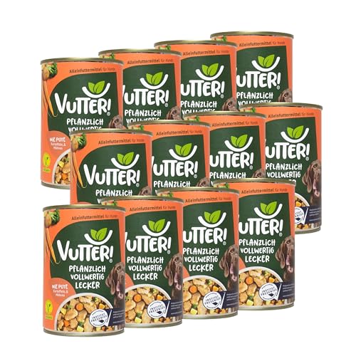 VUTTER Nassfutter Wie Pute 12x400 g Hundefutter Vegan - Alleinfutter für Hunde - Fleischähnlich für hohe Akzeptanz - Sojaprotein für Muskeln Zink für Haut Fell Kalzium für Zähne Knochen