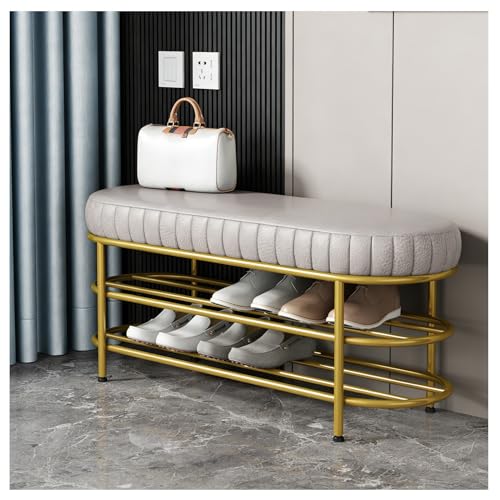 Lsoiup Schuhregal-Bank for den Eingangsbereich Mid-Century Modern PU-Leder-Schuhaufbewahrungs-Organizer-Bank Grey L 120CM