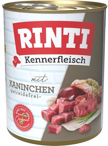 RINTI - Kennerfleisch Nassfutter mit 70% Fleisch für ausgewachsene Hunde. Getreidefreies Alleinfutter in der Dose ohne Soja Farb- und Konservierungsstoffe 12x800g Kaninchen