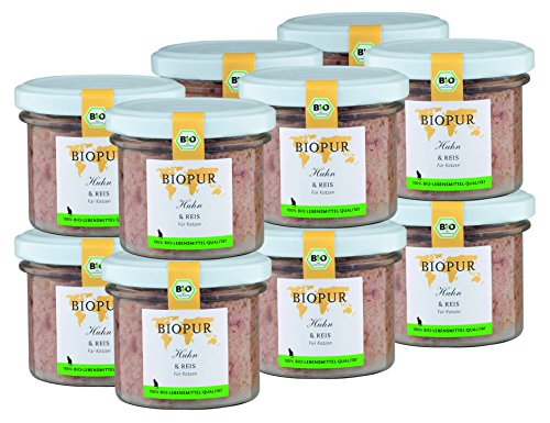 BIOPUR Bio Katzenfutter Huhn Reis für Katzen 12x100g