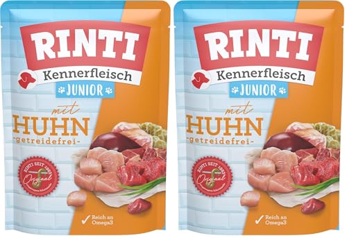 RINTI - Kennerfleisch Junior Nassfutter mit 70% Fleisch für Hunde im Wachstum. Getreidefreies Alleinfutter in der Dose ohne Soja Farb- und Konservierungsstoffe 10x400g Huhn Packung mit 2