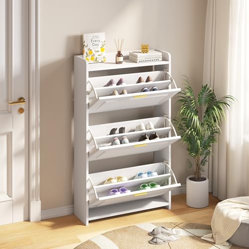 ZKLOEP Schuhschrank 70 24 120cm mit 6 Fächern Schuhregal kann in Fluren Türen Wohnzimmern und Büros aufgestellt Werden MDF Spanplatte weiß