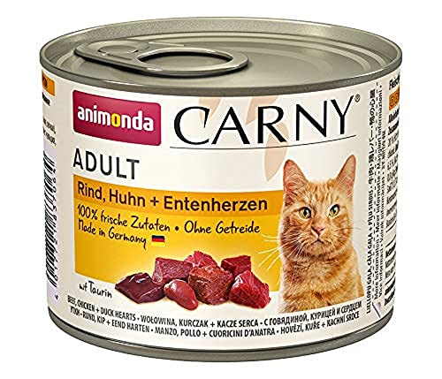 animonda Carny Adult Katzenfutter Nassfutter für ausgewachsene Katzen Rind Huhn Entenherzen 6 x 200 g