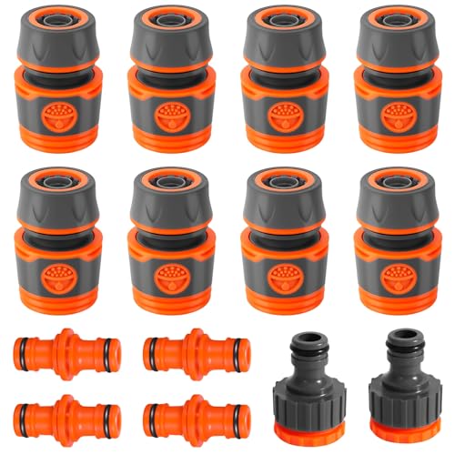 XSHAO 14 Stück Schlauch Kupplung-Satz Schlauchkupplung 1 2 Zoll mit Doppelstecker Gartenschlauch und 2in1 Hahnverbinder Anschluss für Familie Garten