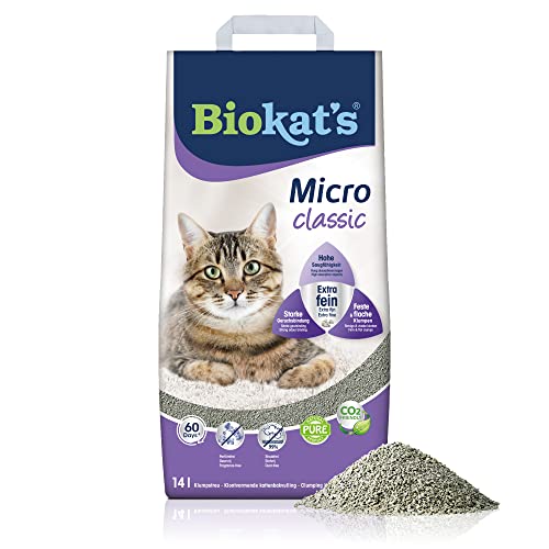 Biokat s Micro classic Katzenstreu ohne Duft - Klumpstreu aus Bentonit mit extra feiner Körnung für hohe Ergiebigkeit - 1 Sack 1 x 14 L