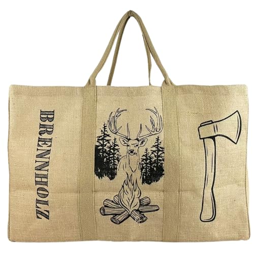 Domelo XXL Holzkorb Holzscheittasche Brennholz Tragetasche 67L mit Wachsbeschichtung belastbar bis 30kg Kaminholztasche aus Jute Baumwolle Wasserabweisend Aufbewahrungstasche Faltbarer Feuerholzkorb