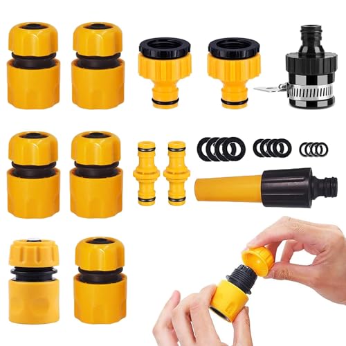 Schlauchverbinder Set 15-teiliges Gartenschlauch Anschluss Set 1 2 Zoll Hochwertige Schlauchkupplung und Adapter Kompatibel mit Gardena Robustes Verbinder-Set für Garten Auto Haushalt
