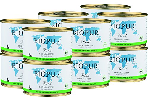 BIOPUR Bio Hundefutter Rind Reis Karotten für Hunde-Senioren 12x400g