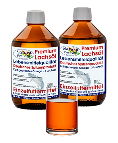 Lachsöl Koi Teichfische Störe Lebensmittelqualität Omega 3 Öl Koi Futter Zusatz Astax kaltgepresst Energie Immunkraft für Koi Fische Frühjahrsfutter 2L Glasflasche 2X 1L