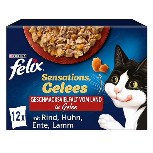 PURINA FELIX Sensations Gelees Geschmacksvielfalt vom Land Katzennassfutter Portionsbeutel 6x12x85g