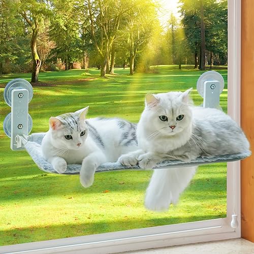 MEWOOFUN Hängematte Fensterplätze für Klappbar Fenster mit Stabil Saugnäpfe bis zu 18kg Grey L 58x30x20cm