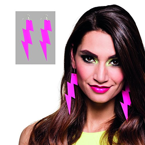 Amakando Creolen Modeschmuck - pink - Neon Blitz Ohrringe 90er Ohrclips Ohrschmuck Mode Ohrstecker Party Outfit Verkleidung Neon Blitz Ohrringe