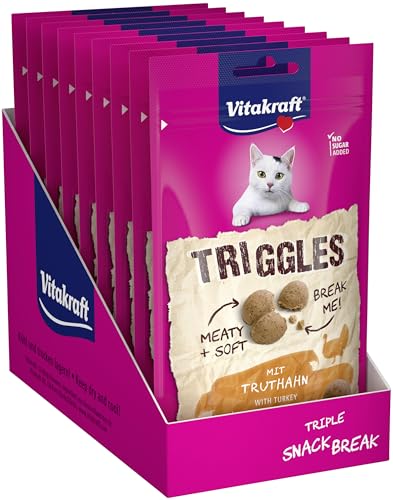 Vitakraft Triggles Katzen Leckerli weicher Katzensnack mit Truthahn Vorratsgröße ohne Zusatz von Zucker 9x 40g