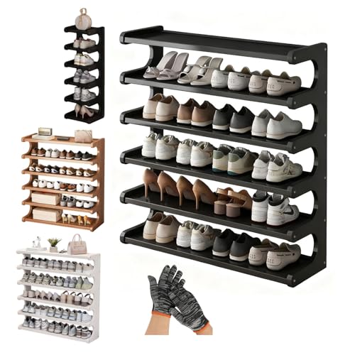 Schuhregal aus Bambus 3-stöckig schmal für Schrank Eingangsbereich und Flur freistehend Aufbewahrungsregal für Schuhe großes Fassungsvermögen Schwarz 90 cm