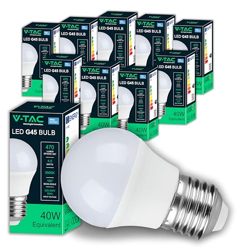 V-TAC 10x LED Glühbirne G45 - Maximale Effizienz 4 5W - E27 - Entspricht 40W - 10er Pack - 470 Lumen - LED Glühlampen - Energiesparlampe - Licht 3000K Warmweiß