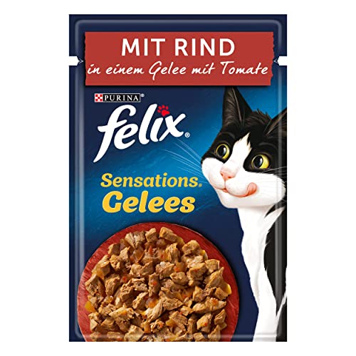 FELIX Sensations Gelees Katzenfutter nass mit Rind Tomate in Gelee 312er Pack 26 x 85g