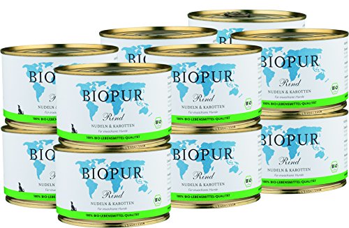 BIOPUR Bio Hundefutter Rind Nudeln Karotten für Hunde 12x400g