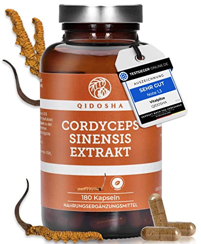 QIDOSHA Cordyceps sinensis Extrakt Kapseln TESTSIEGER 02 2023 180 Stk 2000mg Raupenpilz CS-4 Extrakt pro Tagesdosis 500mg je Kapsel 15 1 Extrakt laborgeprueft Cordyceps Kapseln hochdosiert