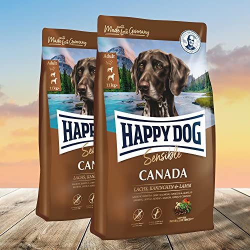 Happy Dog Supreme Sensible Canada Lachs Kaninchen Lamm 2 x 11 kg - Hunde Trockenfutter getreidefrei - Ideale Premium-Vollnahrung für Hunde mit Allergien und Futtermittelunverträglichkeiten