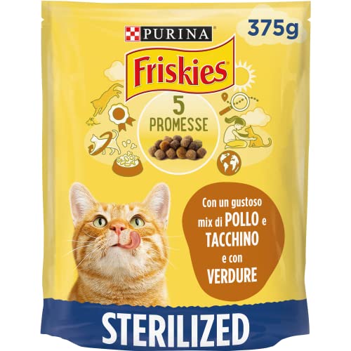PURINA FRISKIES Kroketten für Erwachsene Katzen sterilisiert mit Huhn Truthahn und Gemüse 12 Beutel 375 g