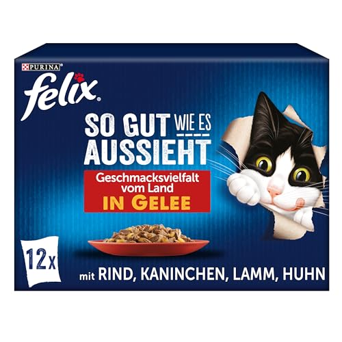 PURINA FELIX So gut wie es aussieht in Gelee Geschmacksvielfalt vom Land Katzennassfutter Portionsbeutel 12x85g