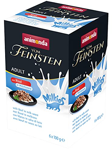 animonda Vom Feinsten Milkies Adult Katzenfutter Nassfutter für Erwachsene Katzen mit Rind in Milchsauce 6 x 100 g