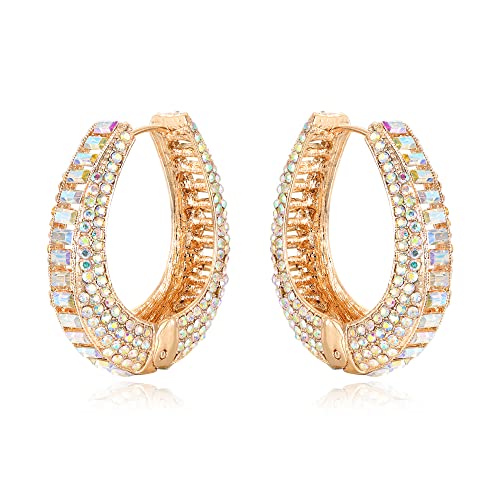 Clearine Creolen Mode Atemberaubende Kristall Geometrische Strass Cluster Huggie für Damen Schillernder AB Gold-Ton