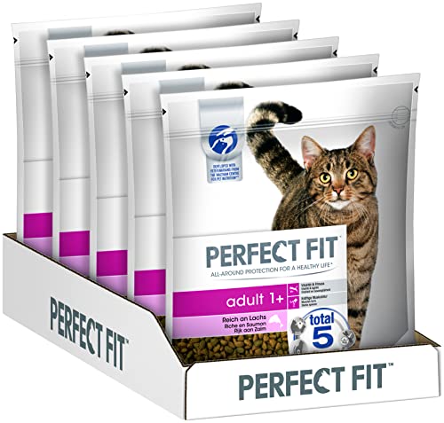 Perfect Fit Adult 1 Trockenfutter für erwachsene Katzen ab 1 Jahr Active mit Lachs Unterstützt die Vitalität 5 x 1 4 kg