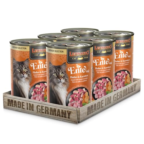 LEONARDO Nassfutter Superior Selection Ente mit Huhn Karotten 6x400g Dose für ausgewachsene Katzen getreidefrei ohne Zucker Made in Germany