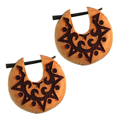  Creolen Jackfrucht hell Horn 23 mm rund dunkle Gravur Motiv