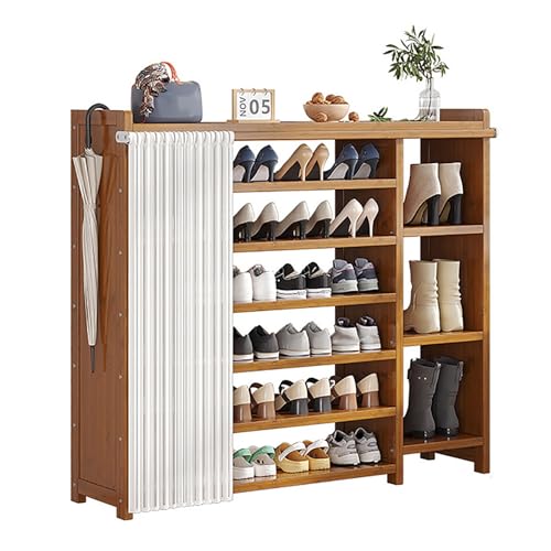 Schuhregal aus Bambus mit Vorhang verstellbar 7 Etagen 2733 Paar stilvolle Aufbewahrungslösung für Eingangsbereich Flur Wohnzimmer Schlafzimmer Farbe B Größe 118 x 23 x 99 3 cm
