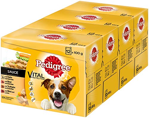 Pedigree Vital Protection Hundenassfutter im Beutel Huhn Rind Truthahn 48 Beutel 4x 12x 100g Großpackung