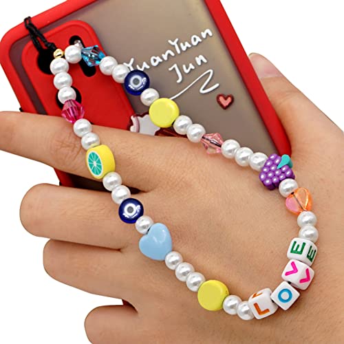 Herbests Handykette Perlen Handyanhänger Böhmische Bunte Perlen Telefon Kette Strap Acryl Lächeln Stern Perlen Handy Lanyard Telefon Anhänger Universale Lanyard Handy Schmuck Hängen Chian für Frauen