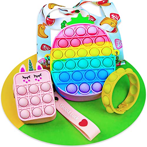 Faerly Pop it Tasche mit kleiner Tasche Armband - Umhängetasche Mädchen Popit Taschen Bop it Spiel Sensorik Spielzeug Fidget Toys Pack Tasche Mädchen Anti Stress Mädchen Spielzeug Topmodel