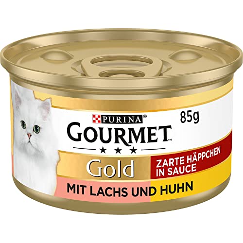 PURINA GOURMET Gold Zarte Häppchen in Sauce Katzenfutter nass mit Lachs und Huhn 12er Pack 12 x 85g
