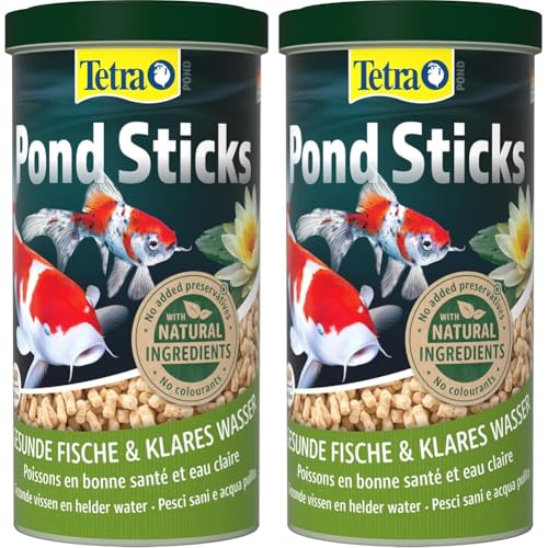 Tetra Pond Sticks - Fischfutter für alle Teichfische unterstützt gesunde Fische und klares Wasser im Teich 1 L Dose Packung mit 2