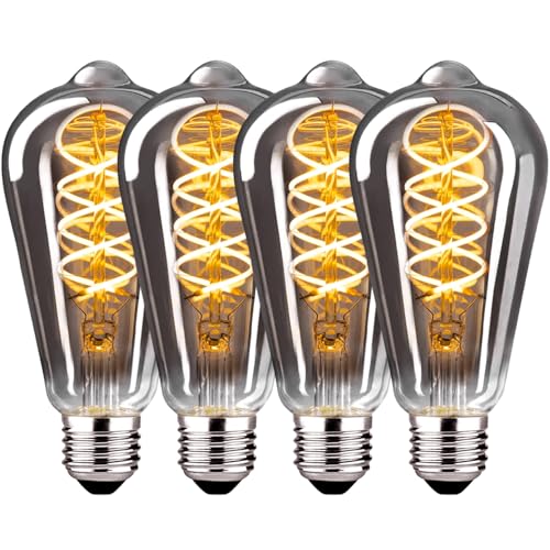 Edison Vintage Glühbirne E27 E27 LED Vintage Dimmbar 4W Retro Glühbirne LED Filament Lampe Warmweiß Ideal für Nostalgie und Retro Beleuchtung im Haus Caf Bar Rauchgrau Glas - 4 Stück YHS6PBT1