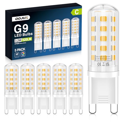 QOJUX LEDß 3.2W 520LM Energieeffizienzklasse C LED Leuchtmittel Ersatz für 40W 50W Halogenlampe 2700K Glühbirne Kein Flackern Nicht Dimmbar Enegiesparende Kleine Birne 5er Pack