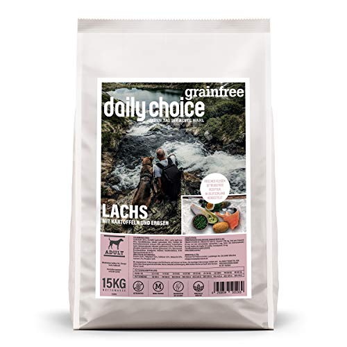 daily choice grainfree   15kg   Trockenfutter für   getreidefrei   Lachs Kartoffeln Erbsen   Monoprotein Frischfleisch   Enthält Chicor e Grünlippmuschel wertvolle Kräuter