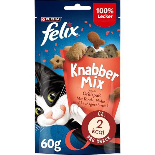 FELIX KnabberMix Grillspaß Katzensnack Knusper Leckerlie 3 Geschmacksrichtungen 8er Pack 8x 60g