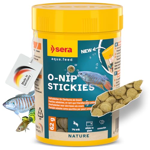 sera O-Nip Stickies 100 ml 62 g haftende Leckerbissen-Tabs für Zierfische mit Mückenlarven Tubifex 7% Krill reichhaltig ideal zur Fütterungsbeobachtung am Aquarium