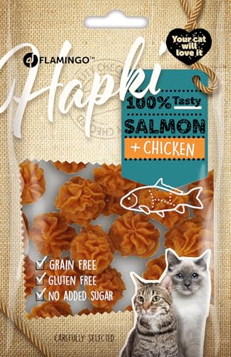 Flamingo Leckerli Katze Hapki Cake mit Lachs Huhn 50g glutenfrei getreidefrei ohne Zuckerzusatz Konservierungsstoffe Nature Snack