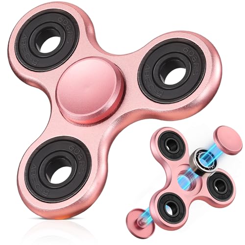 SCIONE Fidget Spinner Metall Sensory Fidget Toy Cooler Metall Edelstahl Handspinner Angst Stress Relief Geburtstag Geschenk für Kinder Erwachsene Rosa Lagerkappen können demontiert Werden Montiert